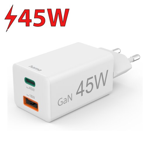 Ładowarka sieciowa HAMA Mini 201993 GaN PD/Qualcomm® 45W Biały