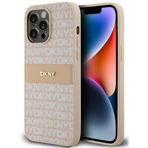 Etui DKNY Leather Mono Stripe & Metal Logo do Apple iPhone 14 Pro Różowy
