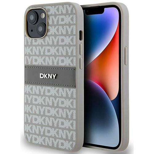 Etui DKNY Leather Mono Stripe & Metal Logo do Apple iPhone 13/14/15 Beżowy