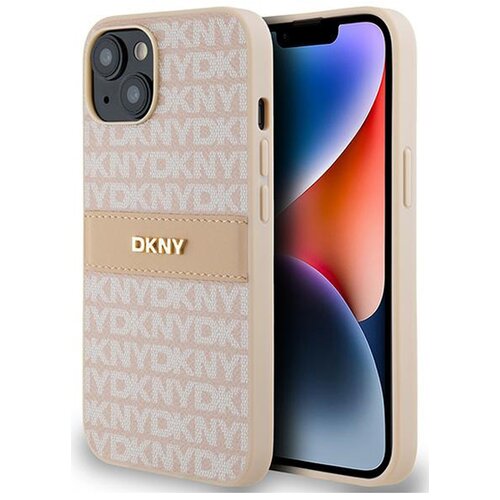 Etui DKNY Leather Mono Stripe & Metal Logo do Apple iPhone 13/14/15 Różowy