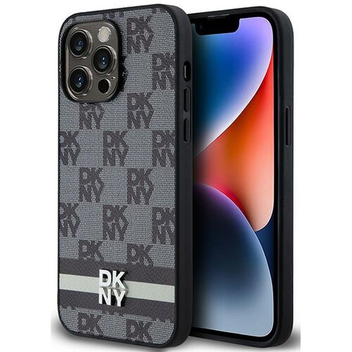 Etui DKNY Leather Checkered Mono Pattern & Printed Stripes do Apple iPhone 14 Pro Max Czarny