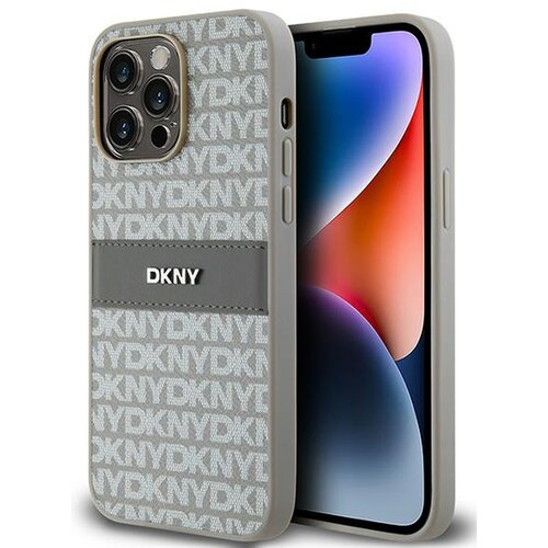 Etui DKNY Leather Mono Stripe & Metal Logo do Apple iPhone 14 Pro Max Beżowy