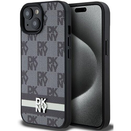 Etui DKNY Leather Checkered Mono Pattern & Printed Stripes do Apple iPhone 14 Plus/15 Plus Czarny