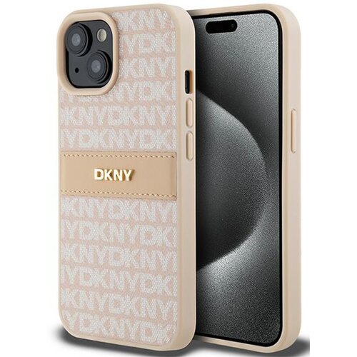 Etui DKNY Leather Mono Stripe & Metal Logo do Apple iPhone 14 Plus/15 Plus Różowy