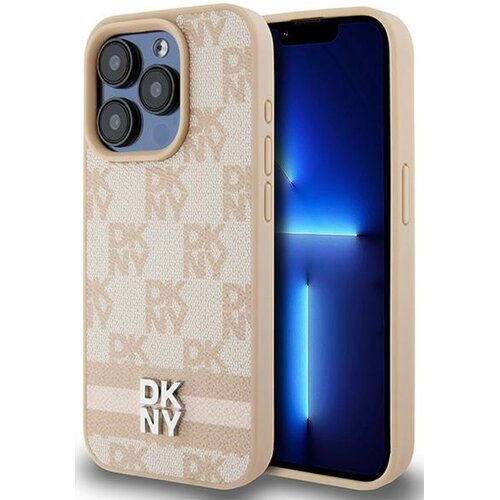 Etui DKNY Leather Checkered Mono Pattern & Printed Stripes do Apple iPhone 15 Pro Różowy