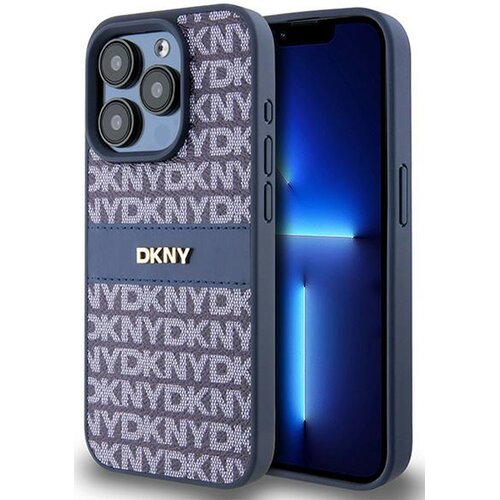 Etui DKNY Leather Mono Stripe & Metal Logo do Apple iPhone 15 Pro Niebieski