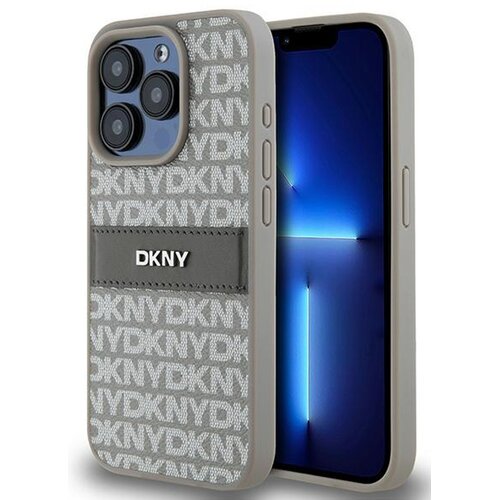 Etui DKNY Leather Mono Stripe & Metal Logo do Apple iPhone 15 Pro Beżowy