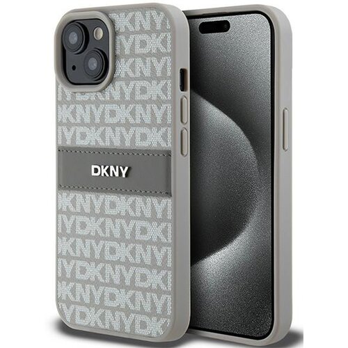 Etui DKNY Leather Mono Stripe & Metal Logo do Apple iPhone 13/14/15 Beżowy