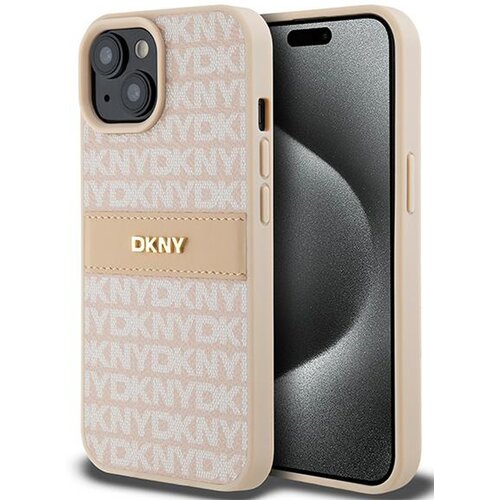 Etui DKNY Leather Mono Stripe & Metal Logo do Apple iPhone 13/14/15 Różowy