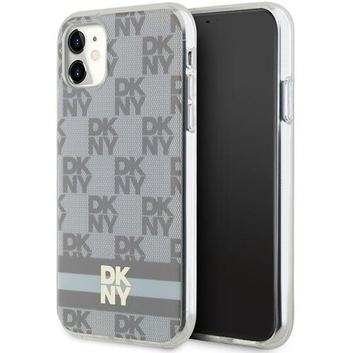 Etui DKNY IML Checkered Mono Pattern & Printed Stripes MagSafe do Apple iPhone 11/Xr Beżowy