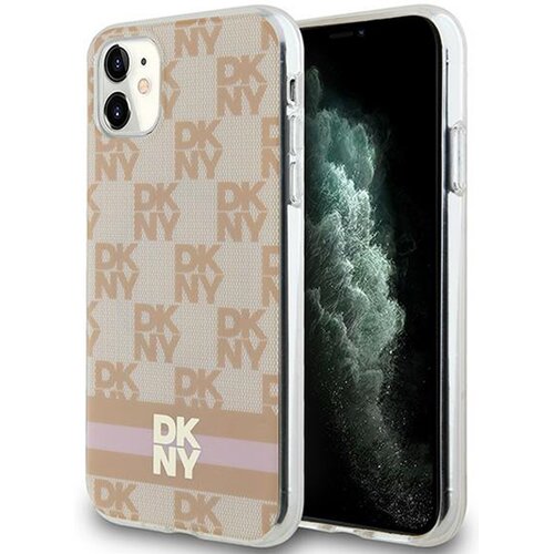 Etui DKNY IML Checkered Mono Pattern & Printed Stripes MagSafe do Apple iPhone 11/Xr Różowy
