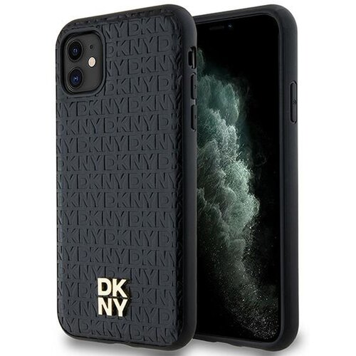 Etui DKNY Leather Monogram Pattern Metal Logo MagSafe do Apple iPhone 11/Xr Czarny