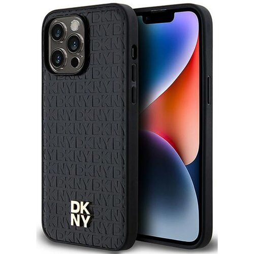 Etui DKNY Leather Pattern Metal Logo MagSafe do iPhone 13/13 Pro Czarny