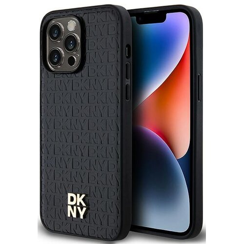 Etui DKNY Hardcase Leather Pattern Metal Logo do Apple iPhone 14 Pro Czarny
