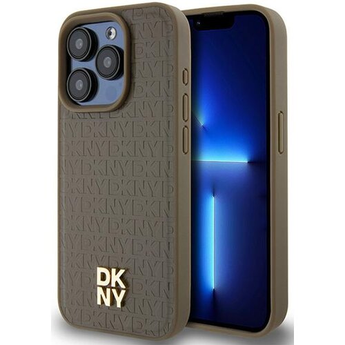 Etui DKNY Leather Pattern Metal Logo MagSafe do Apple iPhone 14 Pro Brązowy
