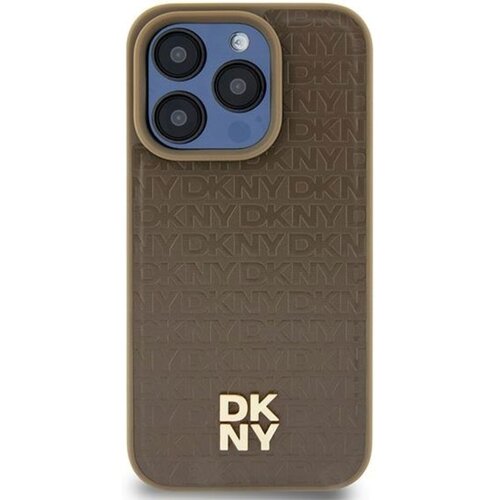 Etui DKNY Leather Pattern Metal Logo MagSafe do Apple iPhone 14/15/13 Brązowy