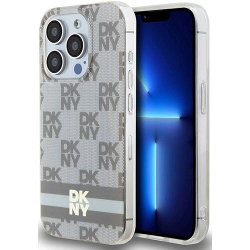 Etui DKNY IML Checkered Mono Pattern & Printed Stripes MagSafe do Apple iPhone 15 Pro Beżowy