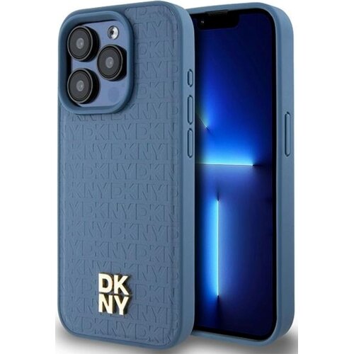Etui DKNY Leather Monogram Pattern Metal Logo MagSafe do Apple iPhone 15 Pro Niebieski