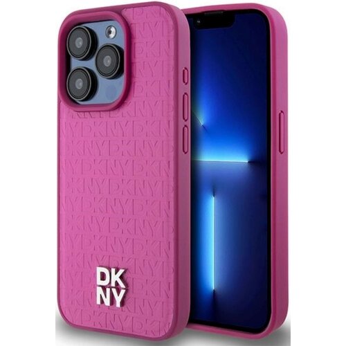 Etui DKNY Leather Monogram Pattern Metal Logo MagSafe do Apple iPhone 15 Pro Różowy