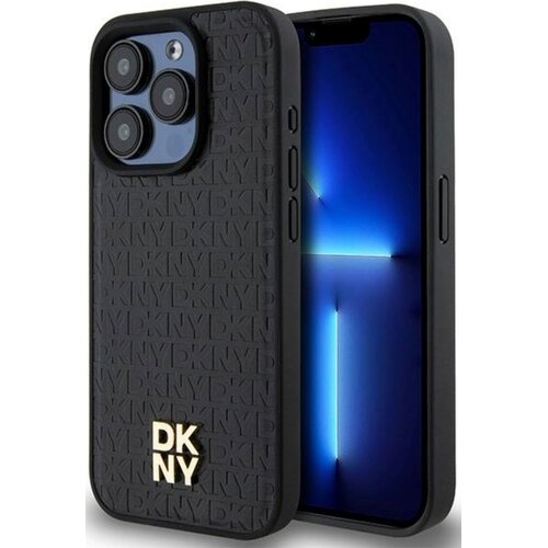 Etui DKNY Leather Monogram Pattern Metal Logo MagSafe do Apple iPhone 15 Pro Czarny