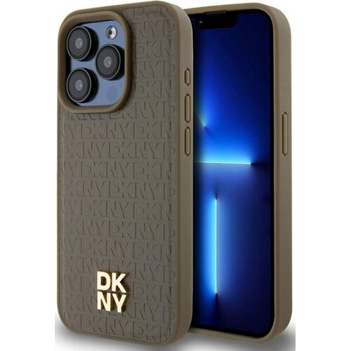Etui DKNY Leather Monogram Pattern Metal Logo MagSafe do Apple iPhone 15 Pro Brązowy
