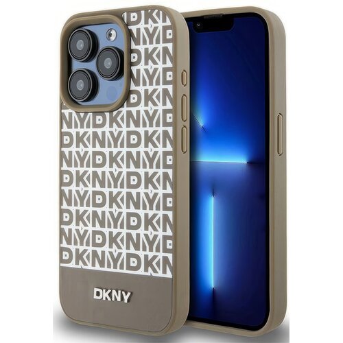 Etui DKNY Leather Printed Pattern Metal Logo MagSafe do Apple iPhone 15 Pro Brązowy