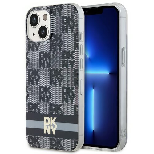 Etui DKNY IML Checkered Mono Pattern & Painted Stripes MagSafe do Apple iPhone 14 Plus/15 Plus Czarny