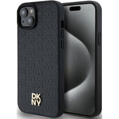 Etui DKNY Leather Monogram Pattern Metal Logo MagSafe do Apple IPhone 14 Plus/15 Plus Czarny