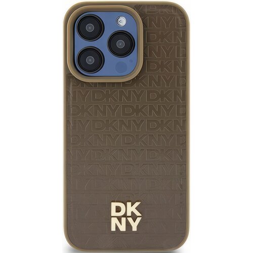 Etui DKNY Leather Pattern Metal Logo MagSafe do Apple iPhone 14 Plus/15 Plus Brązowy