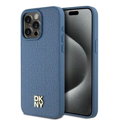 Etui DKNY Leather Monogram Pattern Metal Logo MagSafe do Apple iPhone 15 Pro Max Niebieski