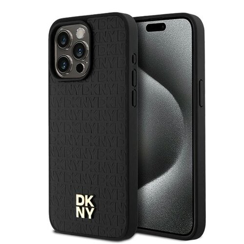Etui DKNY Leather Monogram Pattern Metal Logo MagSafe do Apple iPhone 15 Pro Max Czarny