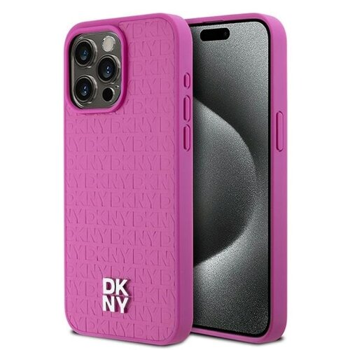 Etui DKNY Leather Monogram Pattern Metal Logo MagSafe do Apple iPhone 15 Pro Max Różowy