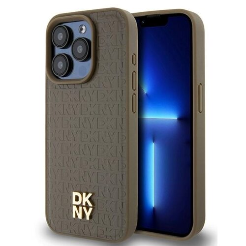 Etui DKNY Leather Monogram Pattern Metal Logo MagSafe do Apple iPhone 15 Pro Max Brązowy