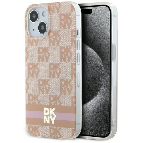 Etui DKNY IML Checkered Mono Pattern & Painted Stripes MagSafe do Apple iPhone 13/14/15 Różowy