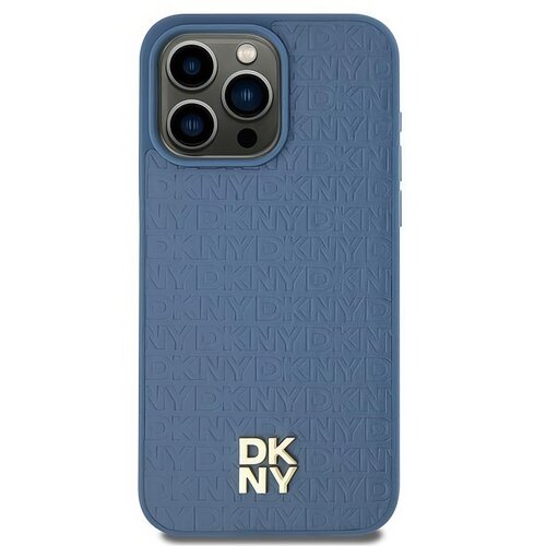 Etui DKNY Leather Pattern Metal Logo MagSafe do Apple iPhone 13/14/15 Niebieski