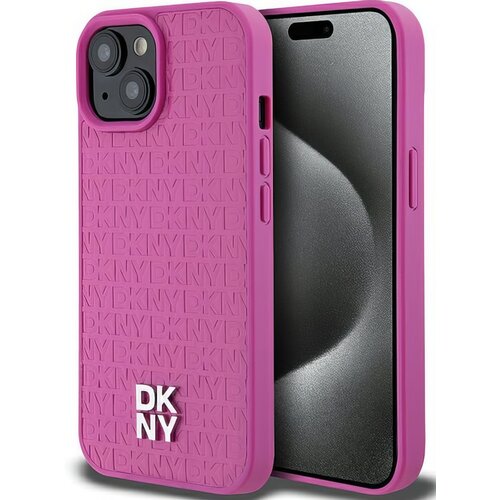 Etui DKNY Leather Pattern Metal Logo MagSafe do Apple iPhone 13/14/15 Różowy