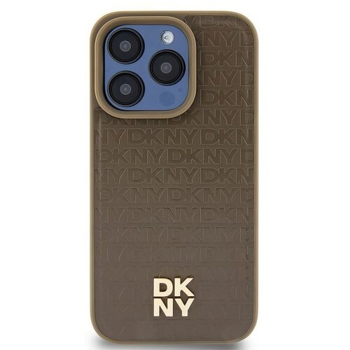 Etui DKNY Leather Pattern Metal Logo MagSafe do Apple iPhone 15/14/13 Brązowy