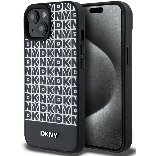 Etui DKNY Leather Printed Pattern Metal Logo MagSafe do Apple iPhone 13/14/15 Czarny