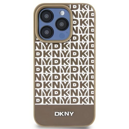 Etui DKNY Leather Printed Pattern Metal Logo MagSafe do Apple iPhone 13/14/15 Brązowy