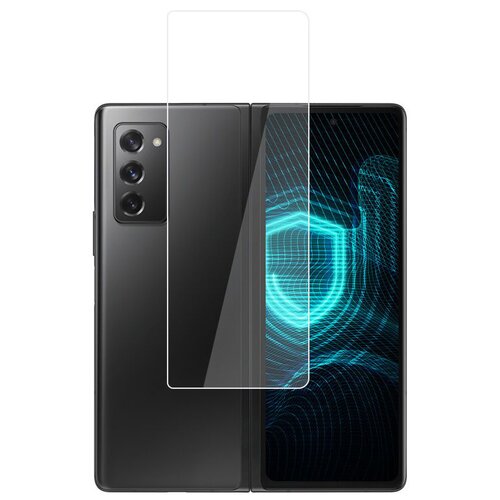 Na zdjęciu znajduje się składany smartfon z widocznym ekranem, na którym wyświetlany jest niebieski, abstrakcyjny wzór. Na ekranie umieszczona jest przezroczysta folia ochronna, która jest dopasowana do jego kształtu.