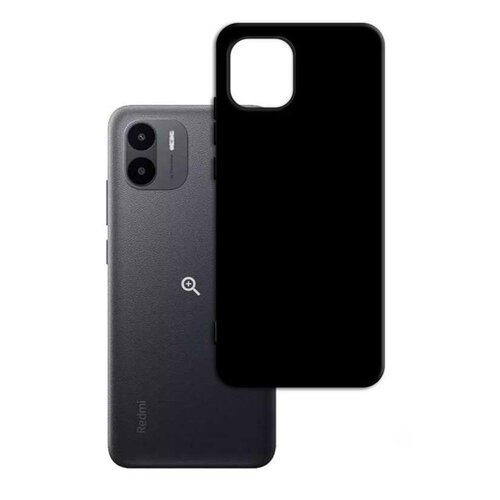 Czarne etui 3MK Matt Case do Xiaomi Redmi A2 jest przedstawione obok telefonu, na którym widoczny jest napis "Redmi" oraz ikona lupy. Etui ma wycięcie na aparat i jest w kolorze czarnym.