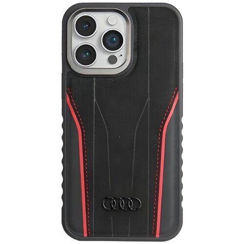 Etui AUDI Genuine Leather MagSafe do Apple iPhone 15 Pro Czarno-czerwony