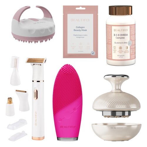 Zestaw BEAUTIFLY (Masażer B-Lumix Body + Masażer B-Body + Golarka My Blade Silky + Maseczka Collagen Beauty Mask + Szczoteczka do twarzy B Fresh Slim + Suplement diety 3-6-9 Omega Complex)