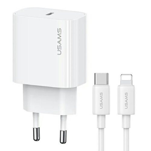 Ładowarka sieciowa USAMS T65 OYXLTZ02 20W Biały + Kabel UBS-C - Lightning