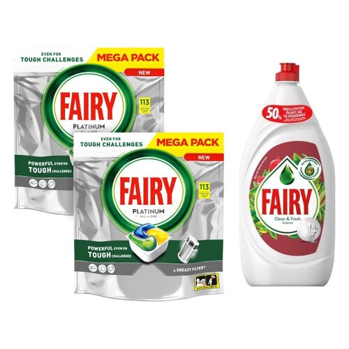Kapsułki do zmywarki FAIRY Platinum All in One Lemon - 226 szt. + Płyn do mycia naczyń FAIRY Clean & Fresh Granat 1350 ml