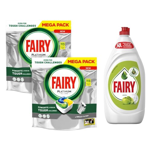 Kapsułki do zmywarki FAIRY Platinum All in One Lemon - 226 szt. + Płyn do mycia naczyń FAIRY Apple 1350 ml