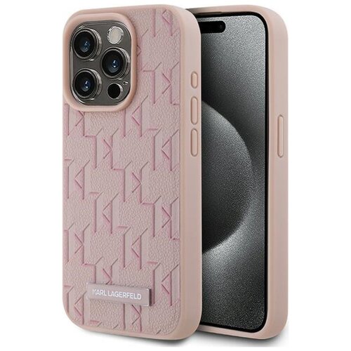 Etui KARL LAGERFELD Leather Monogram Metal Logo MagSafe do Apple iPhone 15 Pro Max Różowy
