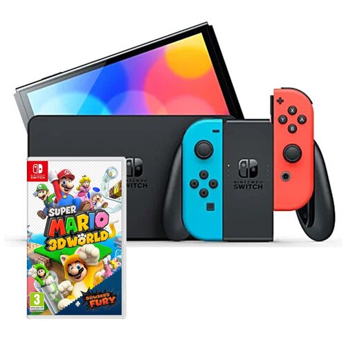 Konsola NINTENDO Switch Oled Czerwono-niebieska + Super Mario 3D World + Bowser's Fury Gra NINTENDO SWITCH