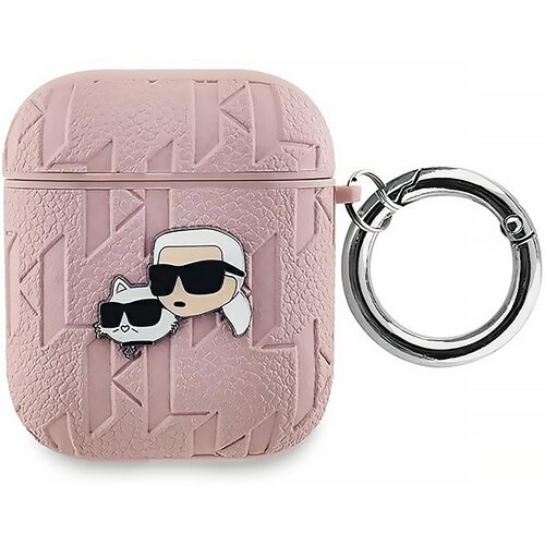 Etui na słuchawki KARL LAGERFELD Monogram Karl & Choupette Head do Apple Airpods 1/2 Różowy