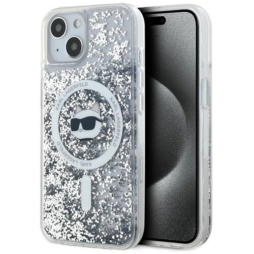 Etui KARL LAGERFELD Liquid Glitter Choupette Head Magsafe do Apple iPhone 14/15/13 Przezroczysty